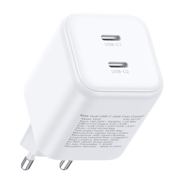 Мережевий зарядний пристрій UGREEN X526 2xUSB-C 45W GaN Fast Charger