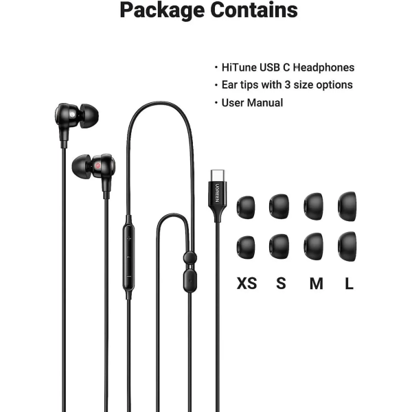Навушники Ugreen EP103 In-Ear Earphones with Type-C Connector Black
