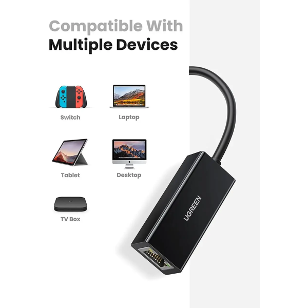 Мережевий адаптер Ugreen CR110 USB 2.0 RJ45 10/100Mbps Ethernet Black