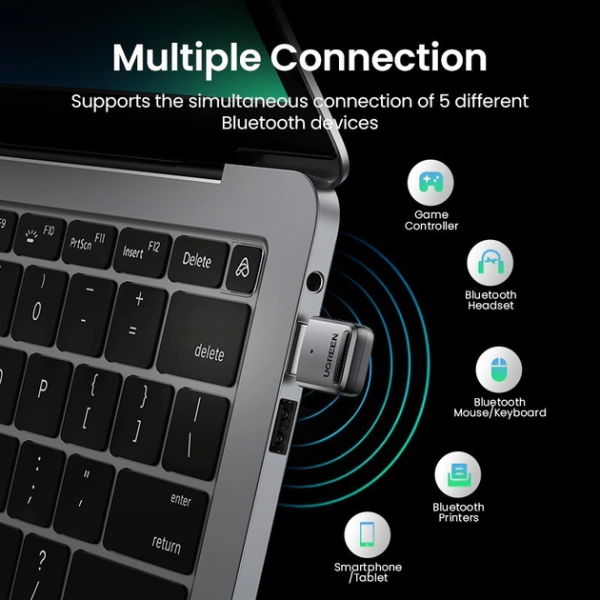 UGREEN CM390 Bluetooth 5.0 USB-адаптер з підтримкою 5 пристроїв, радіус до 20 м – Black