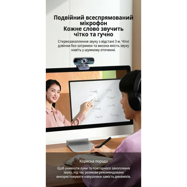 Веб-камера Ugreen CM678 Full HD 1080P 30FPS 2MP Dual Mic Space Grey