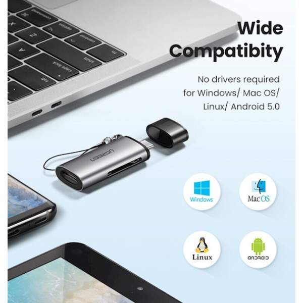 Кардрідер UGREEN CM184 SwiftCard USB-C 3.1 Card Reader for SD/TF Gray