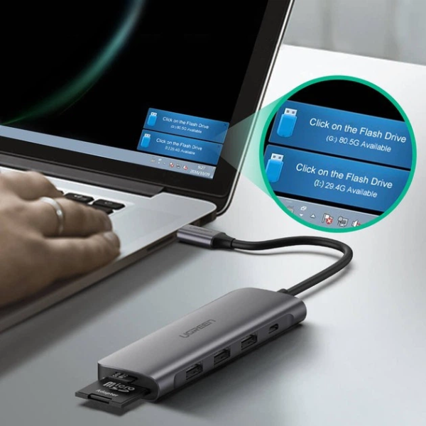 USB-C хаб UGREEN 70411 6-in-1 Dock Station (HDMI, 2×USB 3.0, SD/TF, PD 100W)