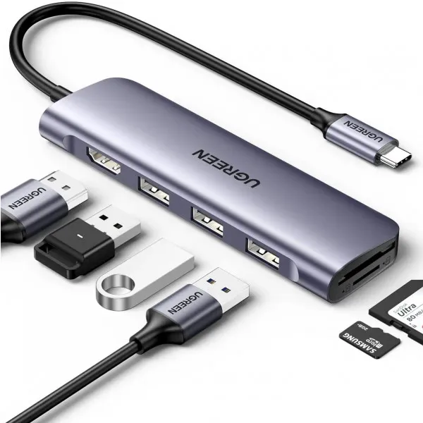 USB-хаб UGREEN CM195 USB-C to HDMI + 3xUSB 3.0 + SD/TF – Space Grey
