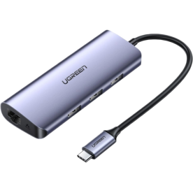 USB-хаб Ugreen CM252 USB Type-C to 3xUSB 3.0 HUB + Gigabit Converter Grey