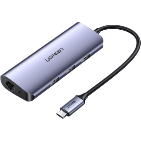 USB-хаб Ugreen CM252 USB Type-C to 3xUSB 3.0 HUB + Gigabit Converter Grey