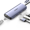 USB-хаб Ugreen CM252 USB Type-C to 3xUSB 3.0 HUB + Gigabit Converter Grey