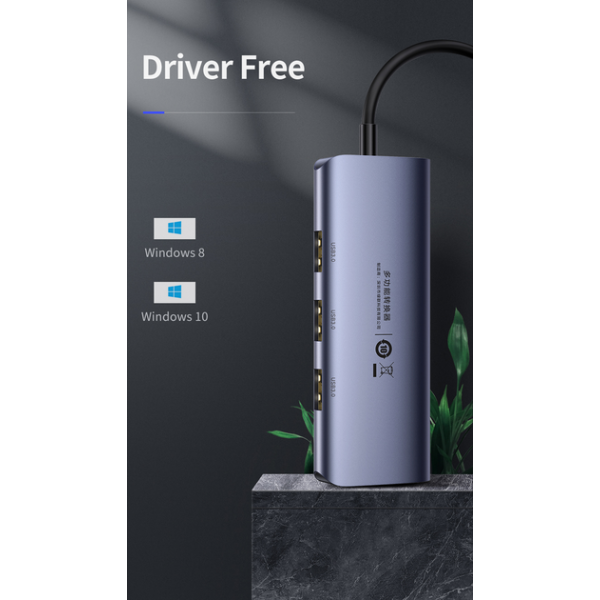 USB-хаб Ugreen CM252 USB Type-C to 3xUSB 3.0 HUB + Gigabit Converter Grey