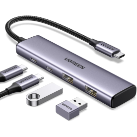 USB-хаб UGREEN CM473 USB-C to 2xUSB 3.0 + 2xUSB-C 5Gbps Space Grey 15395