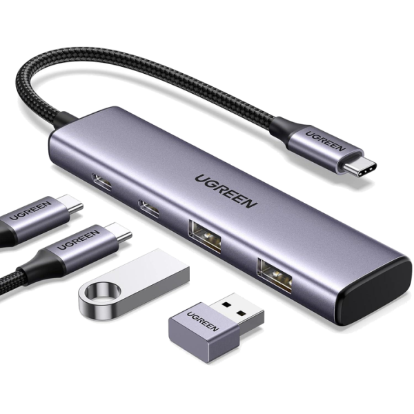 USB-хаб UGREEN CM473 USB-C to 2xUSB 3.0 + 2xUSB-C 5Gbps Space Grey 15395