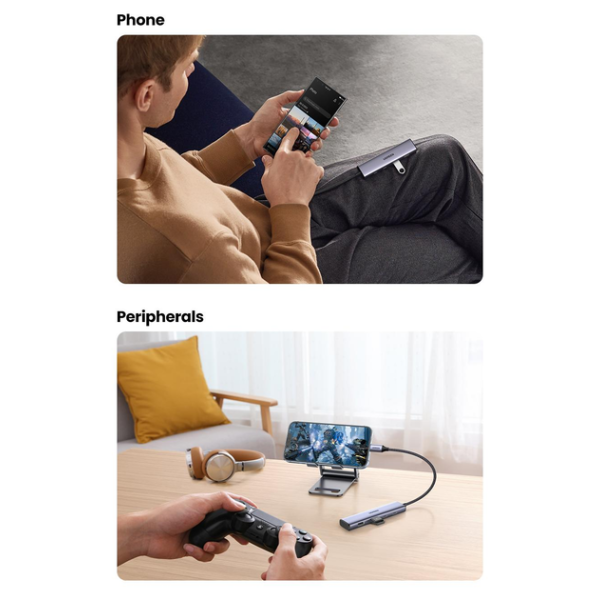 USB-хаб UGREEN CM473 USB-C to 2xUSB 3.0 + 2xUSB-C 5Gbps Space Grey 15395