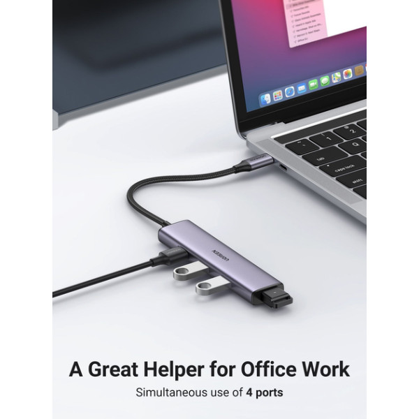 USB-хаб UGREEN CM473 4-in-1 USB Type-C to 4xUSB 3.0 HUB Space Gray 20841