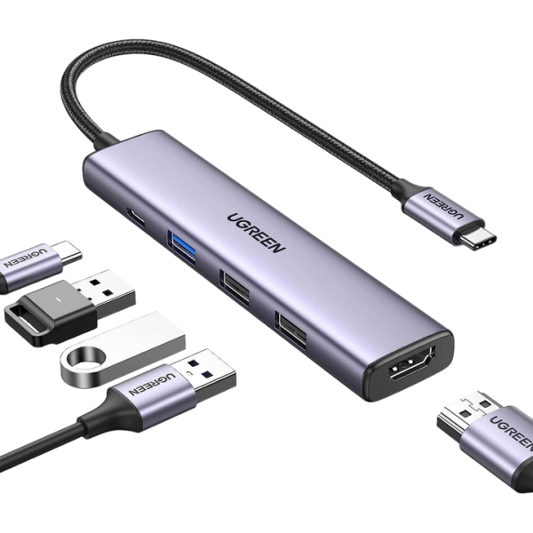 Хаб UGREEN CM478 USB-C 5-в-1 з HDMI 4K 60Hz та 4 портами USB 3.0