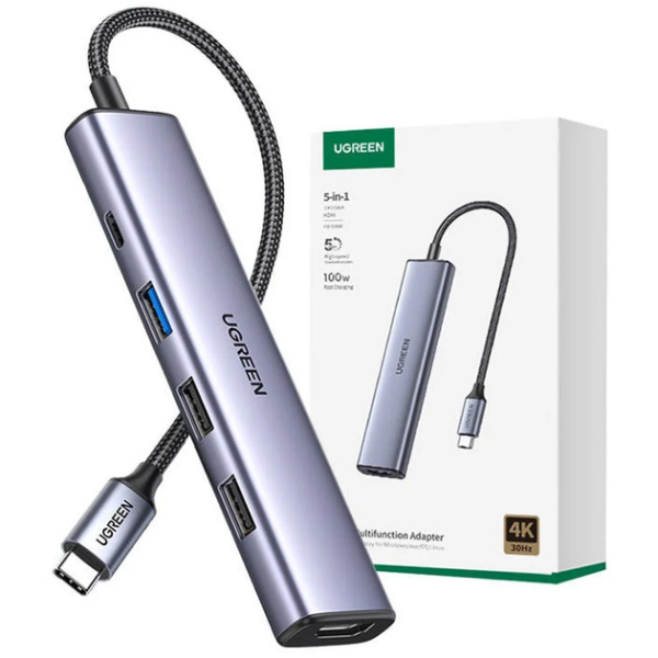 Хаб UGREEN CM478 USB-C 5-в-1 з HDMI 4K 60Hz та 4 портами USB 3.0
