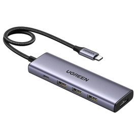 USB-хаб UGREEN CM511 5-в-1 USB-C → 3×USB 3.0, HDMI 4K@30Hz, Space Grey (15596)