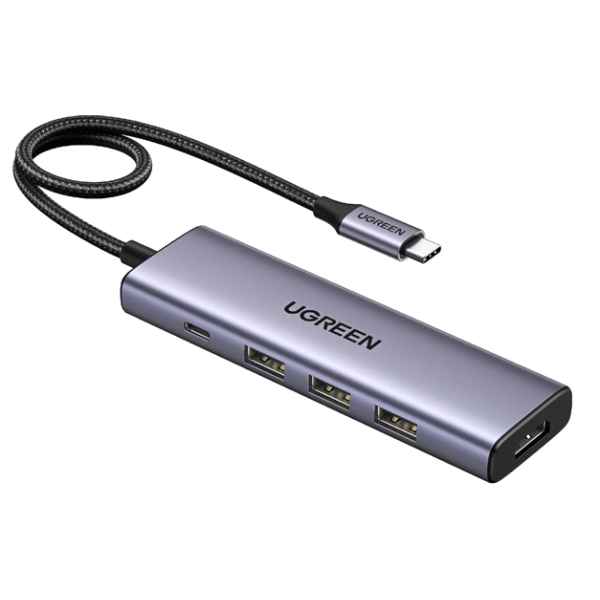 USB-хаб UGREEN CM511 5-в-1 USB-C → 3×USB 3.0, HDMI 4K@30Hz, Space Grey (15596)