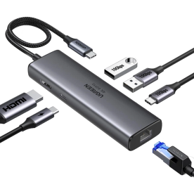 USB-хаб UGREEN CM512 USB-C 7-в-1 з HDMI, 2xUSB 3.2, USB-C, RJ45 та PD 100W Space Grey (45000)