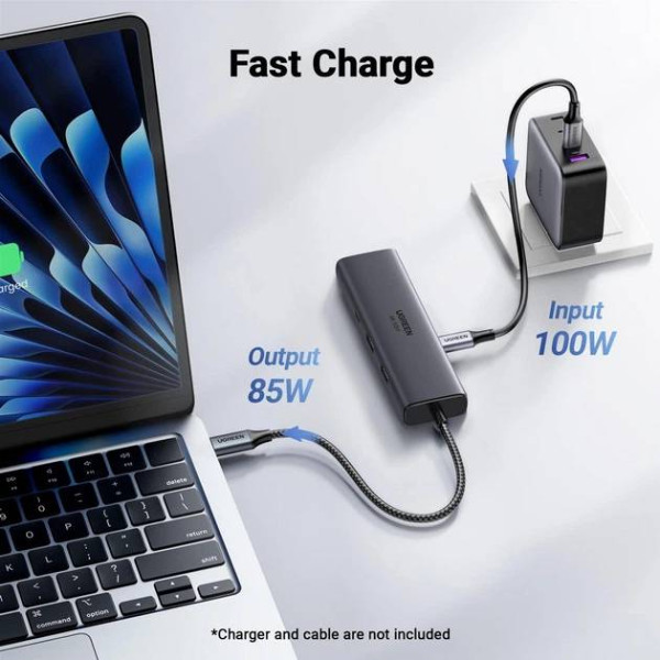 USB-хаб UGREEN CM512 USB-C 7-в-1 з HDMI, 2xUSB 3.2, USB-C, RJ45 та PD 100W Space Grey (45000)