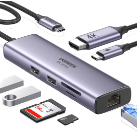 USB-хаб Ugreen CM512 USB Type-C to 2xUSB3.0+HDMI+RJ45+SD&TF+PD Port Converter (60515)