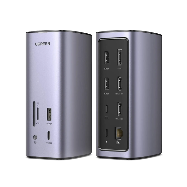 Док-станція UGREEN CM555 Pro USB-C 12-в-1 Silver (HDMI, VGA, LAN, USB, SD, PD)