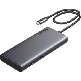 USB-хаб UGREEN CM639 Revodok Pro 8-в-1 USB-C 10Gbps, 2×HDMI + DP 4K@60Hz, PD 100W, Gray