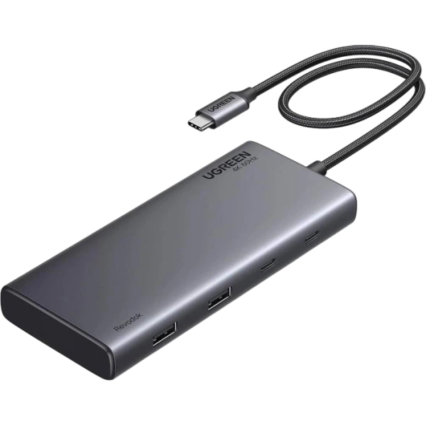 USB-хаб UGREEN CM639 Revodok Pro 8-в-1 USB-C 10Gbps, 2×HDMI + DP 4K@60Hz, PD 100W, Gray