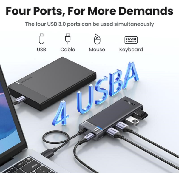 USB-хаб Ugreen CM653 4xUSB 3.2 Gen1 Ports Black