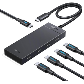 USB-хаб UGREEN CM806 USB-C to 4xUSB-C 3.2 Gen2 10Gbps with PD Power Port Black (55334)