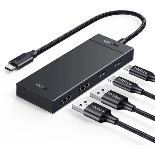 USB-хаб UGREEN CM806 USB-C 4-в-1 (2×USB-A + 2×USB-C) 10Gbps, Black (35583)