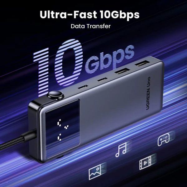 Концентратор UGREEN CM888 Uno 6-в-1 USB-C HUB з HDMI 4K@60Hz, PD100W, USB3.2 10Gbps, адаптер-розгалужувач для MacBook / ноутбука – Space Gray