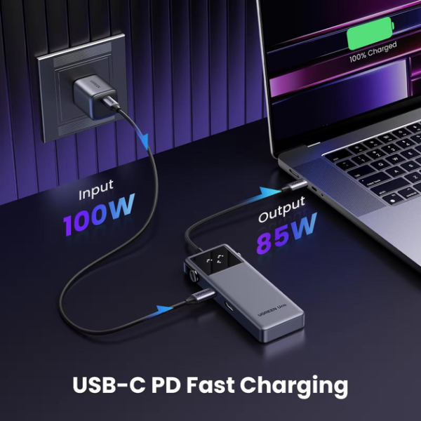 Концентратор UGREEN CM888 Uno 6-в-1 USB-C HUB з HDMI 4K@60Hz, PD100W, USB3.2 10Gbps, адаптер-розгалужувач для MacBook / ноутбука – Space Gray