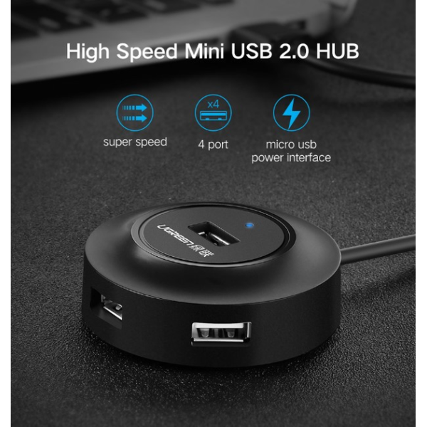 USB-хаб UGREEN CR106 USB 2.0 Hub 4 порти 1м Black