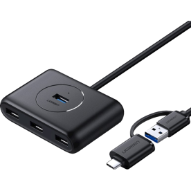 USB-хаб UGREEN CR113 USB 3.0 with USB Type-C Plug 4 Ports HUB 1 м Black