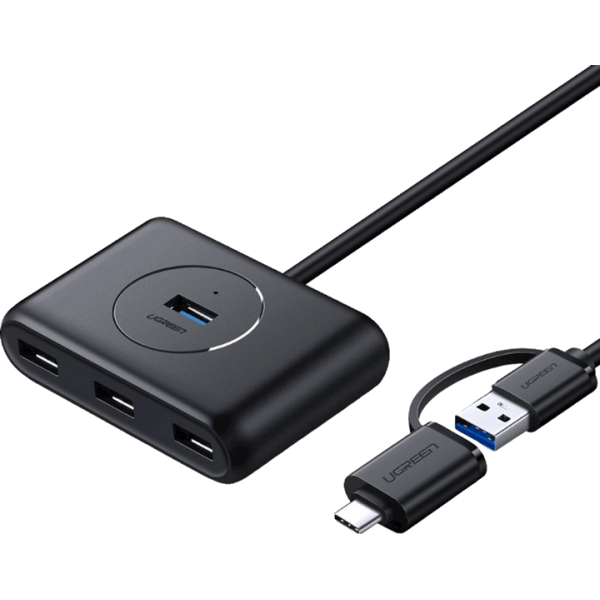USB-хаб UGREEN CR113 USB 3.0 with USB Type-C Plug 4 Ports HUB 1 м Black