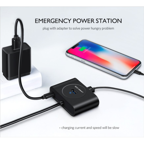 USB-хаб UGREEN CR113 USB 3.0 with USB Type-C Plug 4 Ports HUB 1 м Black