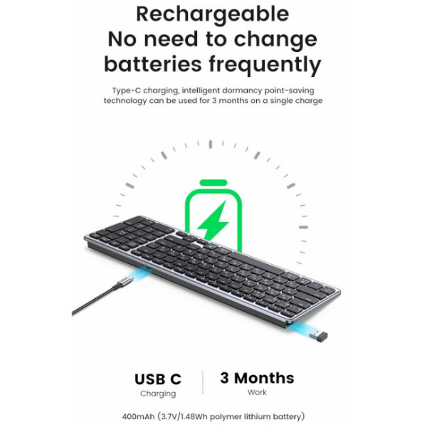Безпровідна клавіатура UGREEN KU005 Ultra Slim EN/RU Silver/Black