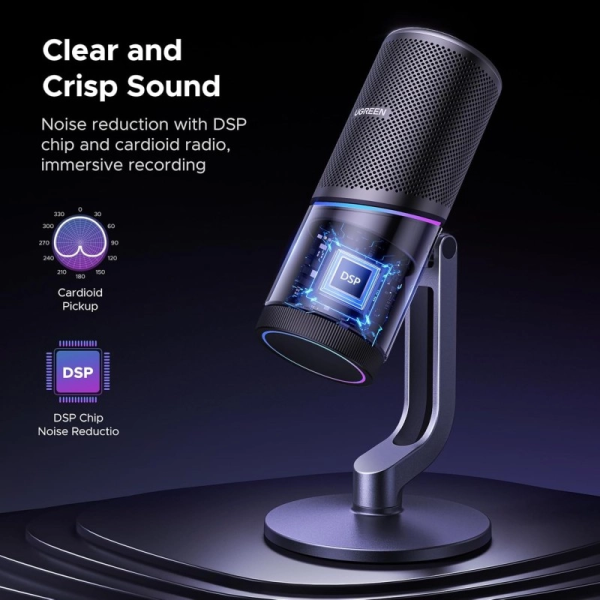 Мікрофон настільний UGREEN CM769 Desktop RGB 24-bit/96kHz ANS USB Black Grey