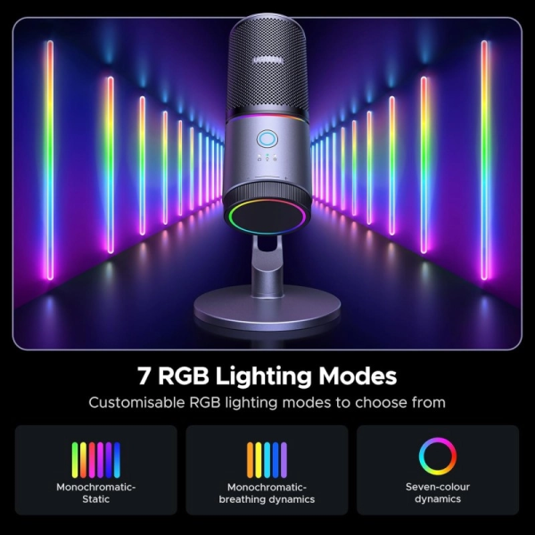 Мікрофон настільний UGREEN CM769 Desktop RGB 24-bit/96kHz ANS USB Black Grey
