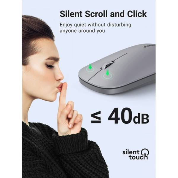 Бездротова тиха миша UGREEN MU001 Portable Wireless Mouse, 2.4G, 4000 DPI, Black/Grey