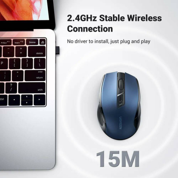 Бездротова миша UGREEN MU006 Ergonomic 2.4G Wireless Mouse Blue (15064)
