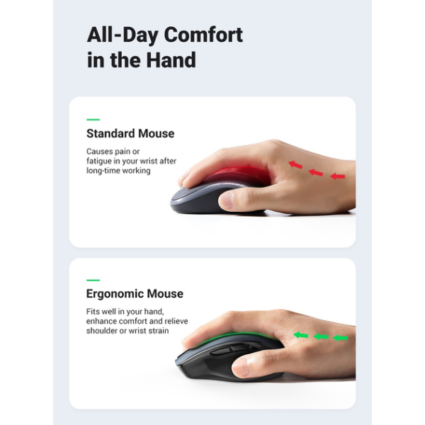 Бездротова миша UGREEN MU006 Ergonomic Wireless Mouse 2.4G 4000DPI Silent Design Black (90545)