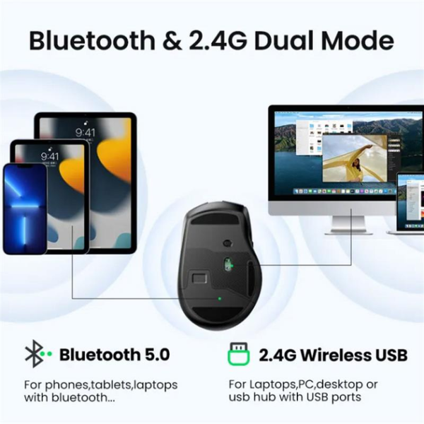 Бездротова миша UGREEN MU006 Ergonomic Wireless Mouse 2.4G & Bluetooth (90855)