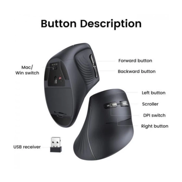 Бездротова вертикальна миша UGREEN MU008 2.4GHz 4000 DPI (Black)