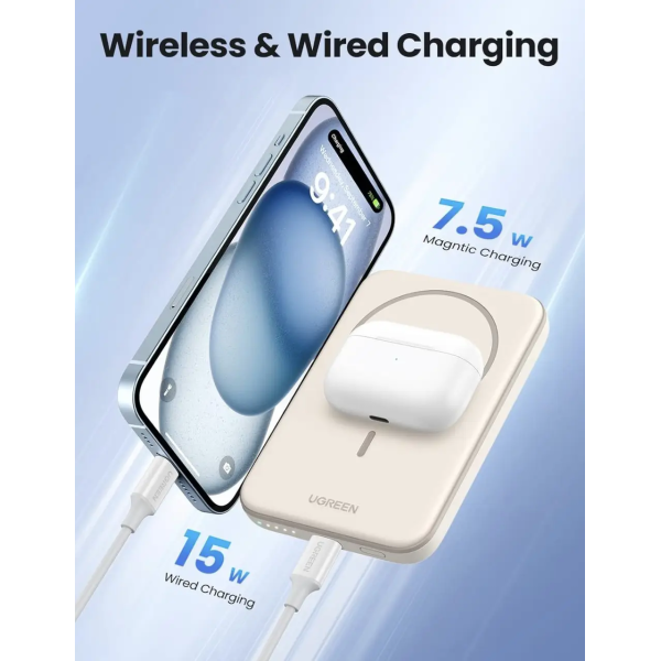 Магнітний павербанк UGREEN 5000mAh 15W PD MagSafe для iPhone, White