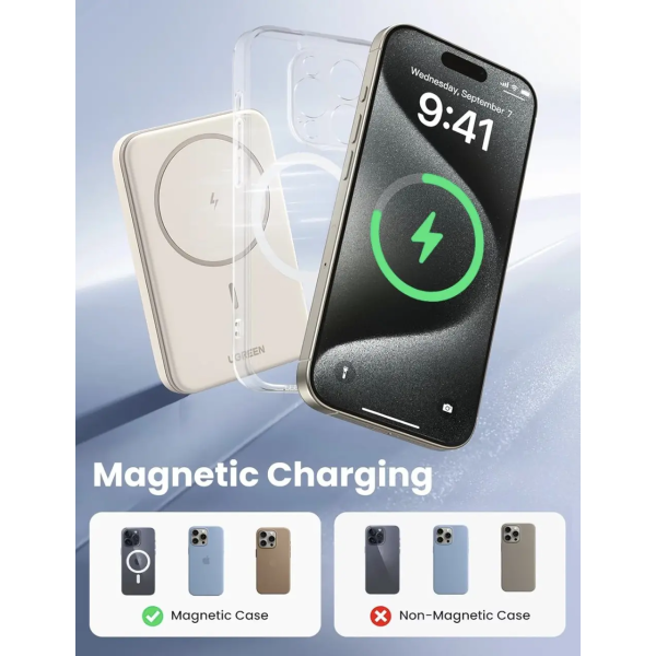 Магнітний павербанк UGREEN 5000mAh 15W PD MagSafe для iPhone, White