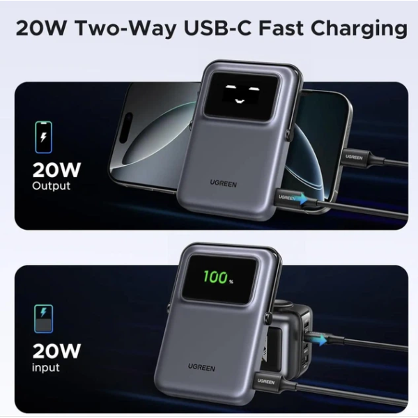 Магнітний павербанк UGREEN Uno MagSafe 10 000 mAh 20W з TFT-дисплеєм (Black)