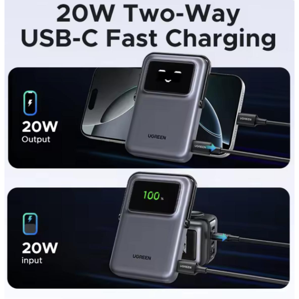 Магнітний павербанк UGREEN Uno Qi2 10000mAh 20W Black/Purple