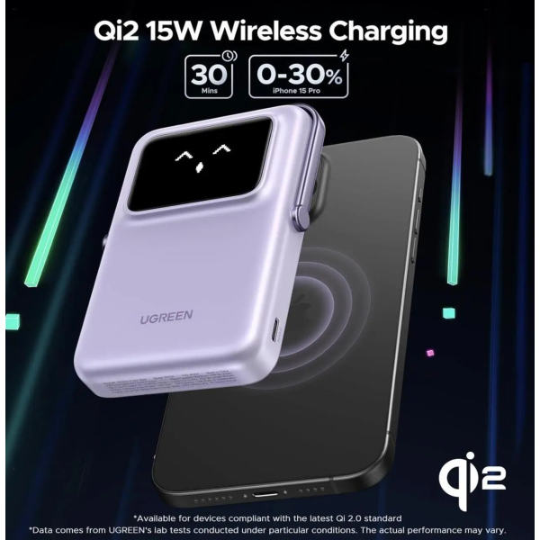 Магнітний павербанк UGREEN Uno Qi2 10000mAh 20W Black/Purple
