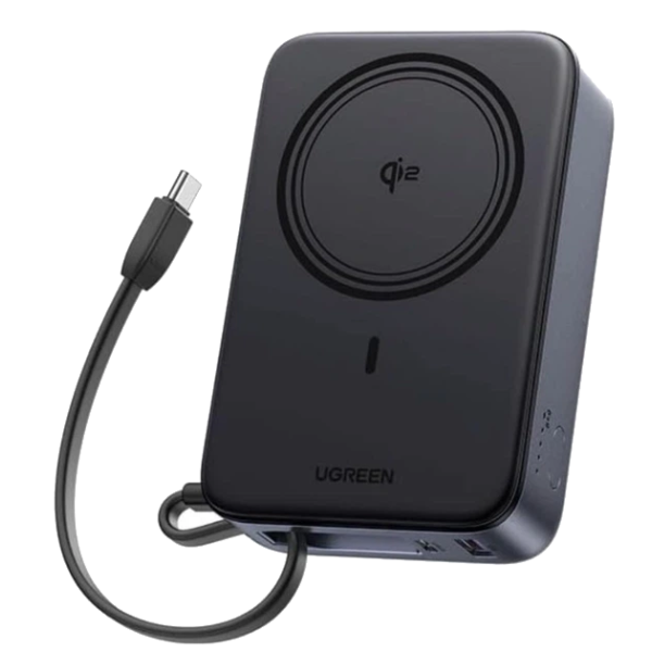 Магнітний павербанк UGREEN MagSafe 20000mAh Qi2 30W (Magnetic Wireless 15W, Built-in USB-C Cable, Black)