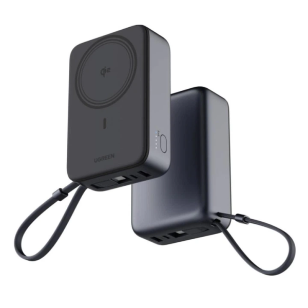 Магнітний павербанк UGREEN MagSafe 20000mAh Qi2 30W (Magnetic Wireless 15W, Built-in USB-C Cable, Black)